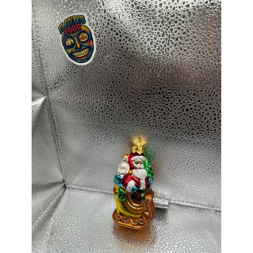 Vintage Blown Glass Santa With Toys Ornament‎ Gold Sack Mid Century Christmas
